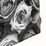 Close-up of a vibrant botanical rose wall art piece, showcasing intricate details and rich colors on acrylic glass, ideal for home decor and floral enthusiasts.