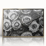 Framed acrylic wall art featuring a botanical rose design in vibrant colors, encased in a sleek gold frame, ideal for home decor enhancement.