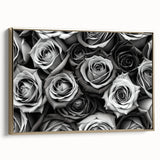 Framed botanical rose wall art collection in gold, showcasing elegant floral designs on canvas with a textured finish, perfect for home decor.