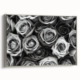Framed canvas art showcasing a botanical rose design in soft pastel colors, featuring a silver frame that adds elegance. Ideal for home decor or office embellishment.