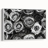 Framed botanical wall art showcasing a delicate rose design on high-quality canvas, featuring a white frame and a side view that highlights its elegant aesthetic, perfect for home decor.