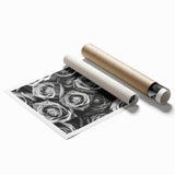 Botanical rose wall art print showcasing intricate floral design in soft pink and green hues, rolled for easy display and shipping, perfect for home decor.