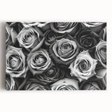 Stretched canvas wall art showcasing a vibrant botanical rose design, featuring a mix of soft pinks and lush greens, perfect for adding elegance to home decor.