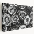 Stretched canvas wall art showcasing a botanical rose design in soft pink and green hues, elegantly displayed in a side view to highlight its depth and texture. Perfect for enhancing home decor with a floral theme.