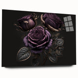 Botanical rose wall art collection in acrylic glass showcases vibrant floral designs. Side view highlights the elegant framing and intricate details, perfect for home decor.