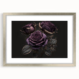 Botanical wall art featuring an elegant rose design in a silver frame with a mat, perfect for home decor. Ideal for floral enthusiasts seeking stylish wall accents.