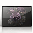 Framed acrylic wall art featuring a botanical rose design in vibrant colors, elegantly displayed with a sleek black frame, perfect for enhancing any modern decor.