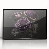 Framed acrylic wall art featuring a botanical rose design in vibrant colors, elegantly displayed with a sleek black frame, perfect for enhancing any modern decor.