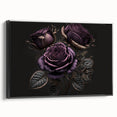 Framed canvas wall art showcasing a botanical rose design with vibrant floral colors, set against a sleek black frame, ideal for enhancing home decor.
