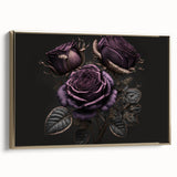 Framed canvas wall art featuring an elegant botanical rose design, showcasing intricate floral details and a luxurious gold frame, ideal for home decor.