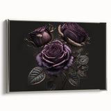 Botanical rose design wall art featuring a framed canvas with a silver border, showcasing intricate floral details and elegant colors, perfect for home decor.