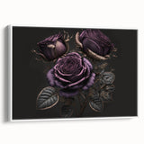 Framed botanical wall art showcasing a stunning rose design on canvas, featuring a white background and elegant side view, perfect for home decor.