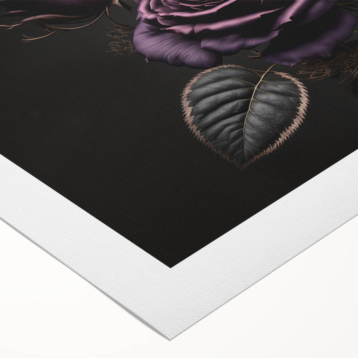 Botanical rose wall art design on rolled canvas showcasing vibrant pink and green hues, perfect for adding a floral accent to home decor.