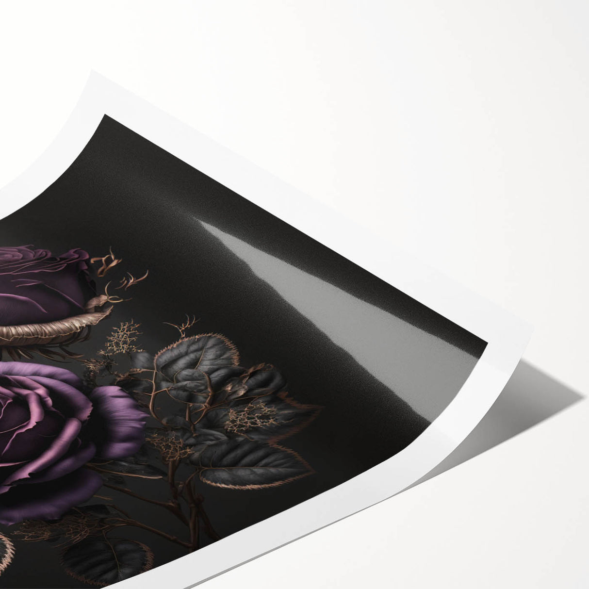 Botanical rose wall art design featuring soft pink and green hues, elegantly rolled for display or framing. Ideal for enhancing home decor with nature-inspired elegance.