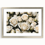 Botanical wall art collection featuring a silver-framed design with a mat showcasing delicate rose illustrations, perfect for enhancing home decor aesthetics.