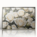 Framed wall art showcasing a botanical rose design in vibrant colors, set in a sleek silver frame, perfect for enhancing home decor with a touch of elegance.