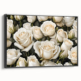 Framed canvas wall art showcasing a botanical rose design in elegant black, highlighting intricate floral details and a sleek side view for modern decor.