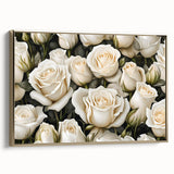 Framed canvas wall art showcasing a botanical rose design in vibrant colors with a gold frame, ideal for enhancing home decor and adding elegance to any room.