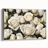 Framed canvas wall art showcasing a botanical rose design with silver accents, presented in a stylish side view that highlights its elegant aesthetics and intricate details. Perfect for enhancing home decor with a touch of nature-inspired elegance.