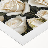 Botanical rose design on rolled canvas wall art, showcasing vibrant pink and green floral elements, perfect for home decor and enhancing aesthetics.