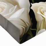 Close-up of a botanical rose design on stretched canvas wall art, showcasing vibrant pink and green hues with intricate floral details, perfect for home decor.