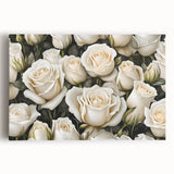 Stretched canvas wall art showcasing a botanical rose design in vibrant colors, perfect for home decor. Features intricate floral details and a modern aesthetic.