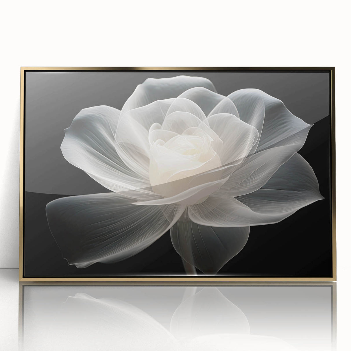 Framed botanical wall art design featuring vibrant pink roses set against a gold-accented background, perfect for adding elegance to home decor.