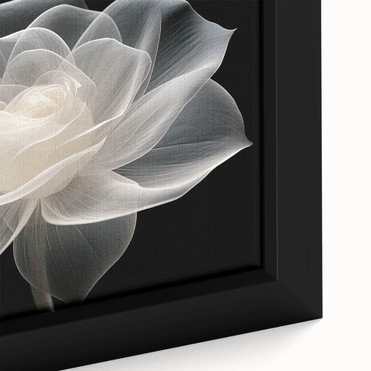Close-up of a framed botanical wall art piece showcasing a delicate rose design in soft pink and green hues, ideal for enhancing home decor aesthetics.