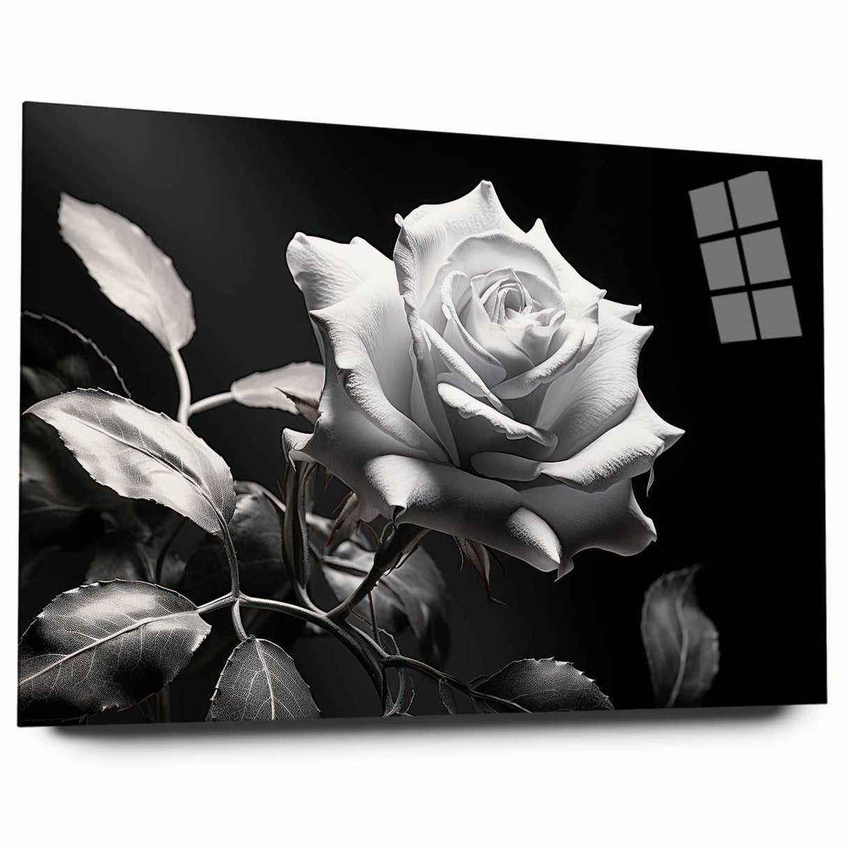Elegant botanical rose wall art design displayed in an acrylic frame, showcasing vibrant colors and intricate floral details. Ideal for home decoration.