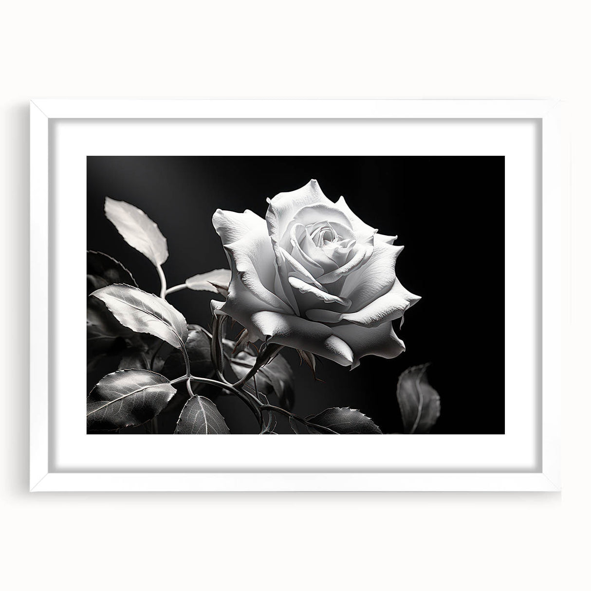 Botanical wall art featuring a delicate rose design in a white frame with a mat, perfect for enhancing home decor with a touch of elegance and nature-inspired beauty.