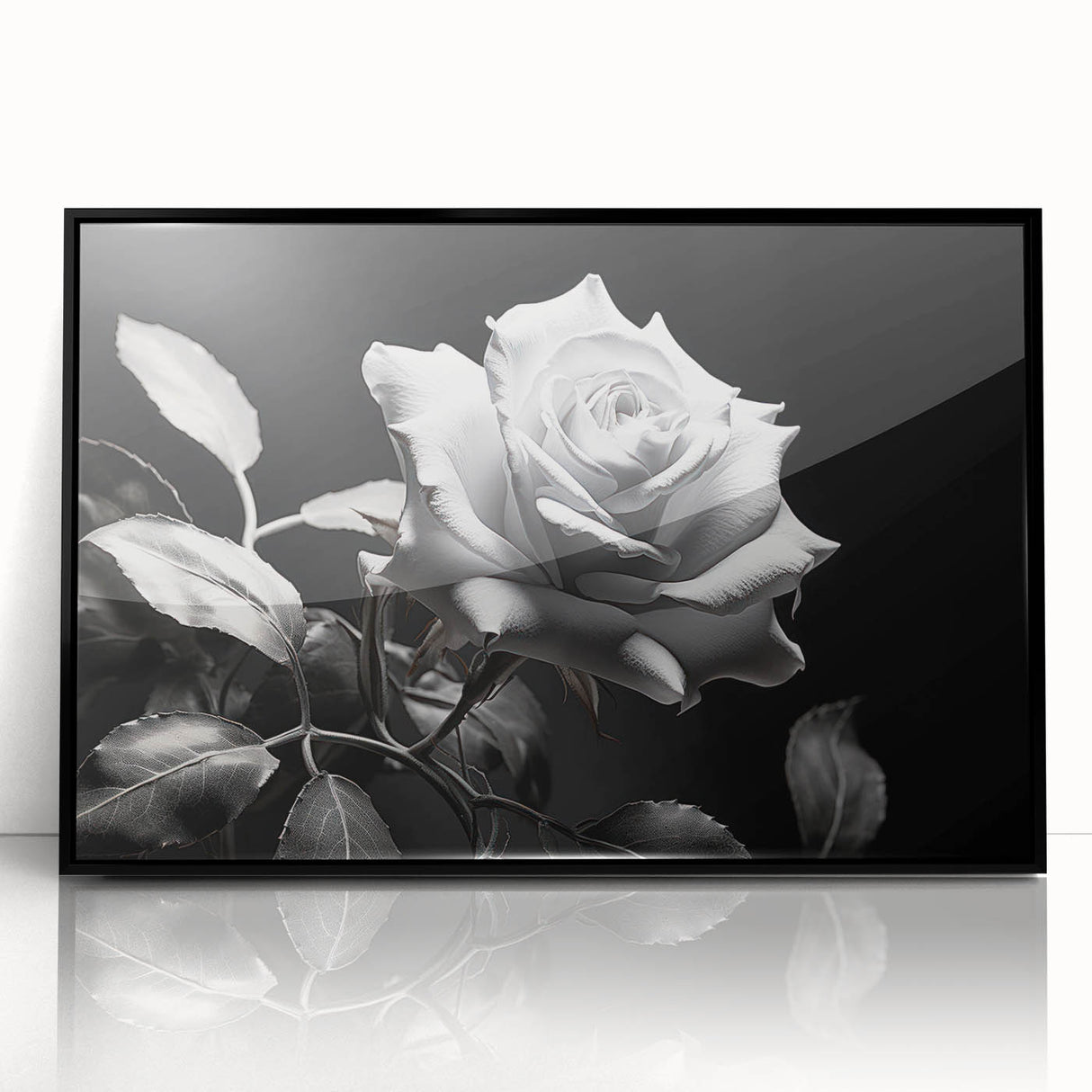 Framed wall art featuring a botanical rose design in vibrant pinks and greens, set in a sleek black frame, perfect for home decor or floral-themed interiors.