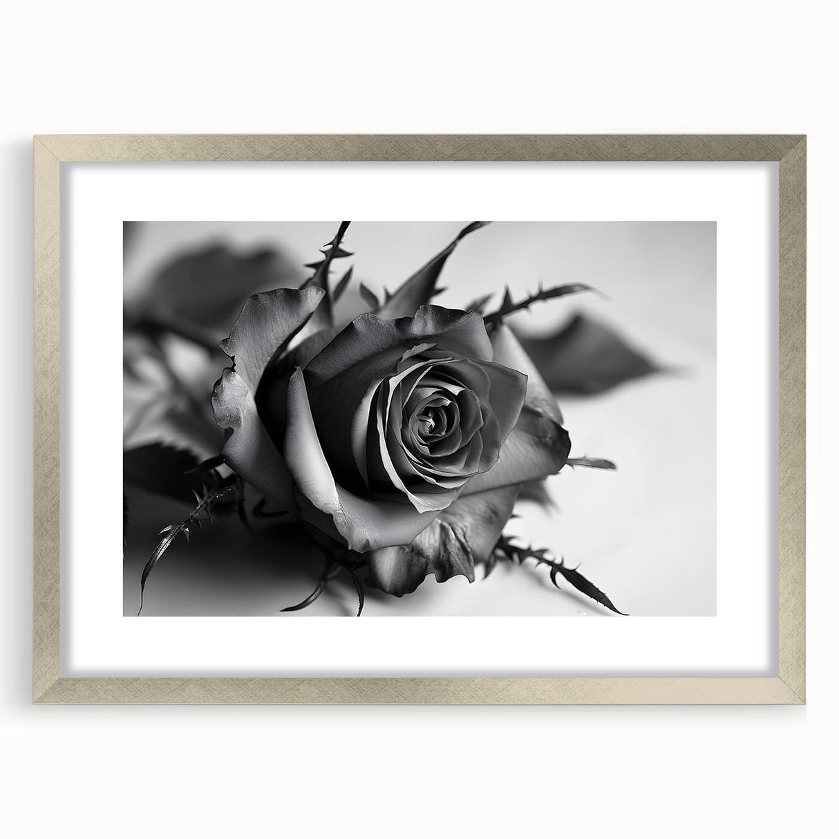 Botanical rose wall art collection framed in a silver mat, showcasing elegant floral designs with intricate details, perfect for enhancing home decor.
