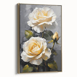 Framed botanical rose wall art with a gold frame, showcasing intricate floral details and vibrant colors. Ideal for adding elegance to home decor.