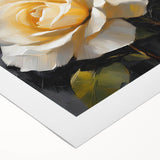 Botanical wall art featuring a detailed rose design on rolled canvas, showcasing vibrant colors and intricate petal textures, perfect for home decor.