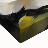 Close-up of a vibrant botanical rose design on stretched canvas wall art, showcasing intricate floral details and rich colors, perfect for home decor enhancement.