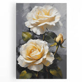 Stretched canvas wall art showcasing a vibrant botanical rose design in rich pink and green hues, perfect for enhancing home decor with a floral touch.