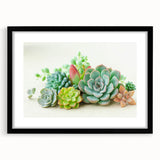 Framed botanical wall art featuring a collection of colorful succulents with a black mat, perfect for enhancing home decor and adding a modern touch to any room.