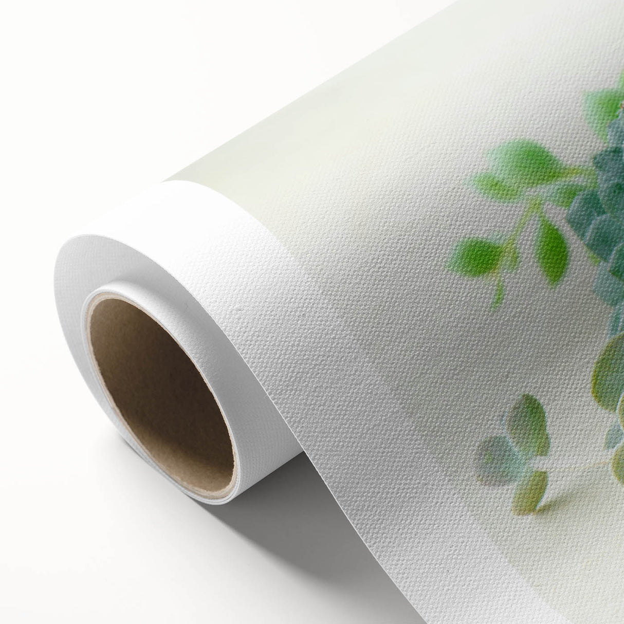 Rolled canvas artwork showcasing a vibrant botanical design of succulents in various shades of green and pink, perfect for home decor and nature lovers.