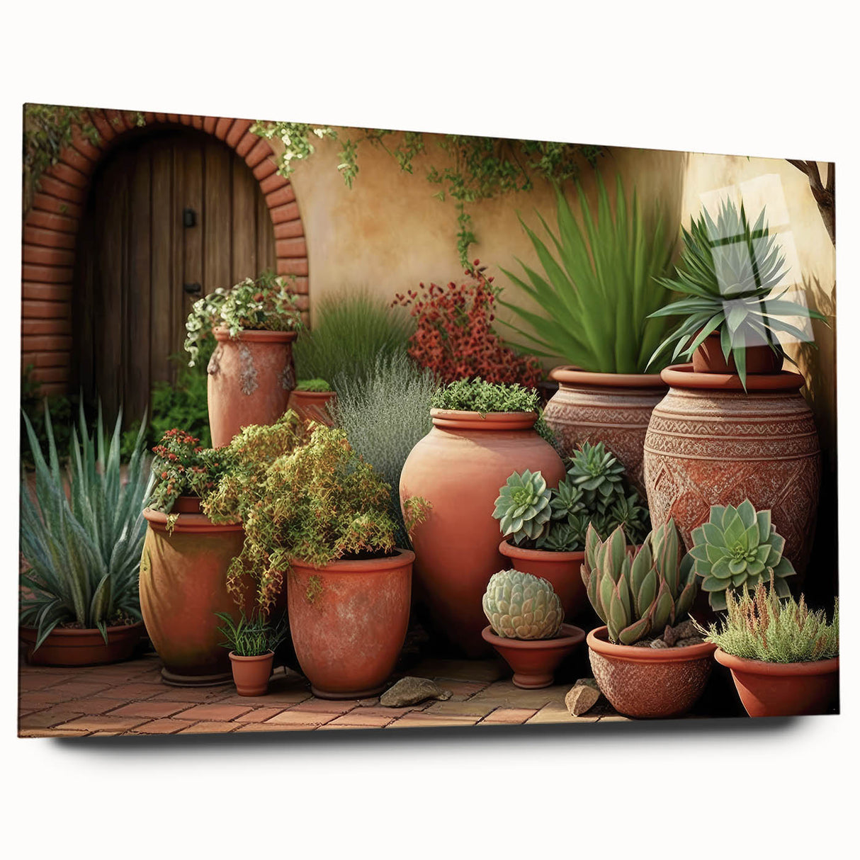 Side view of a botanical wall art collection showcasing vibrant succulents design printed on acrylic glass, ideal for modern home decor and nature enthusiasts.