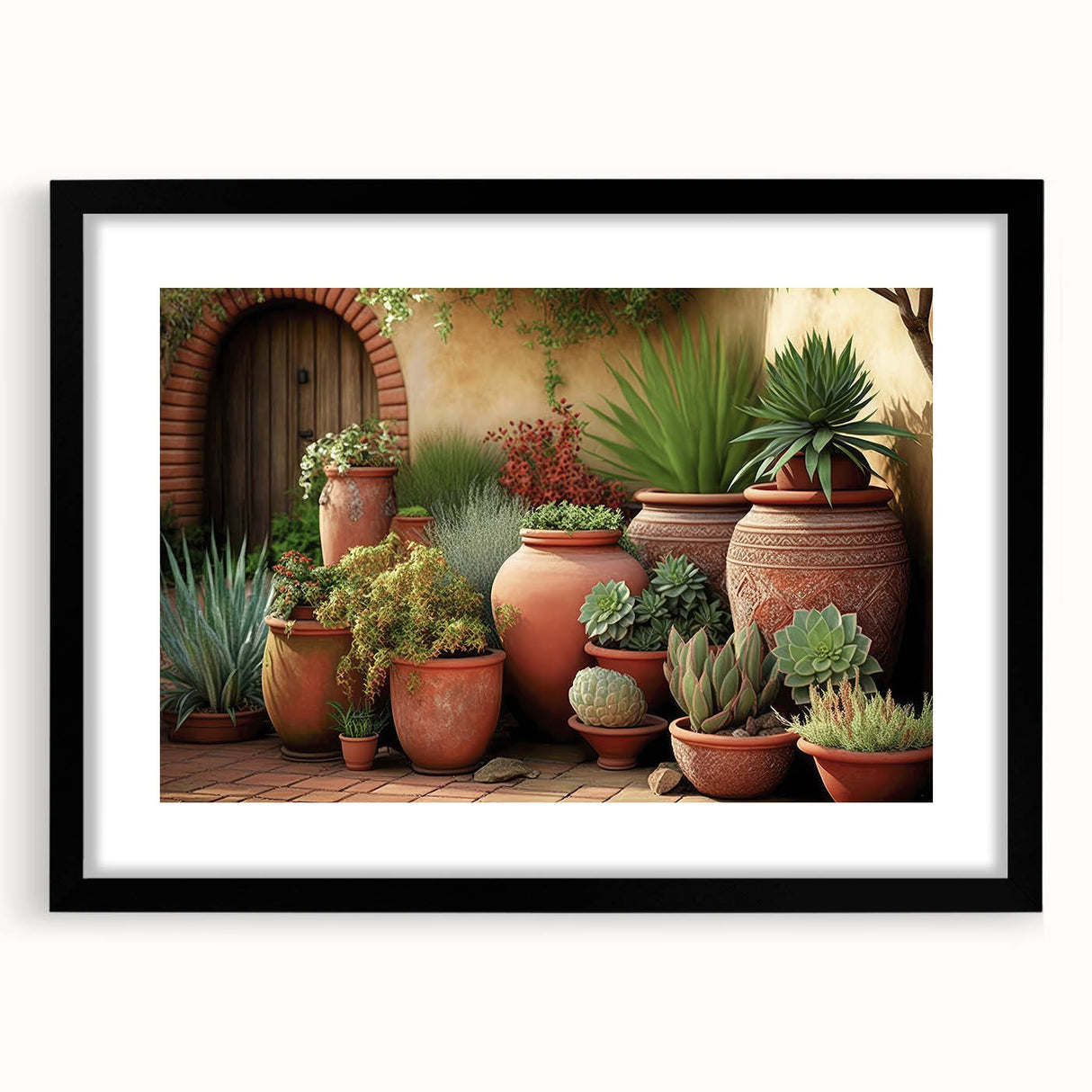 Botanical wall art collection showcasing vibrant succulents in a black frame with mat, perfect for home decor or plant enthusiasts, highlighting intricate details and colors.