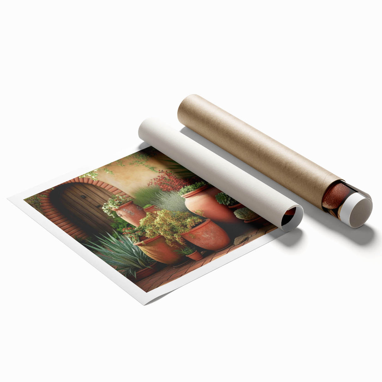 Vibrant botanical wall art print showcasing an array of colorful succulents, elegantly rolled and packaged in a protective tube, perfect for home decor.