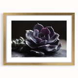 Botanical wall art featuring a collection of vibrant succulents in a gold frame, elegantly matted for a sophisticated display, perfect for enhancing home decor.