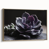 Framed wall art showcasing a vibrant botanical design with succulents in various colors, set against a gold background, ideal for home decor or office aesthetics.