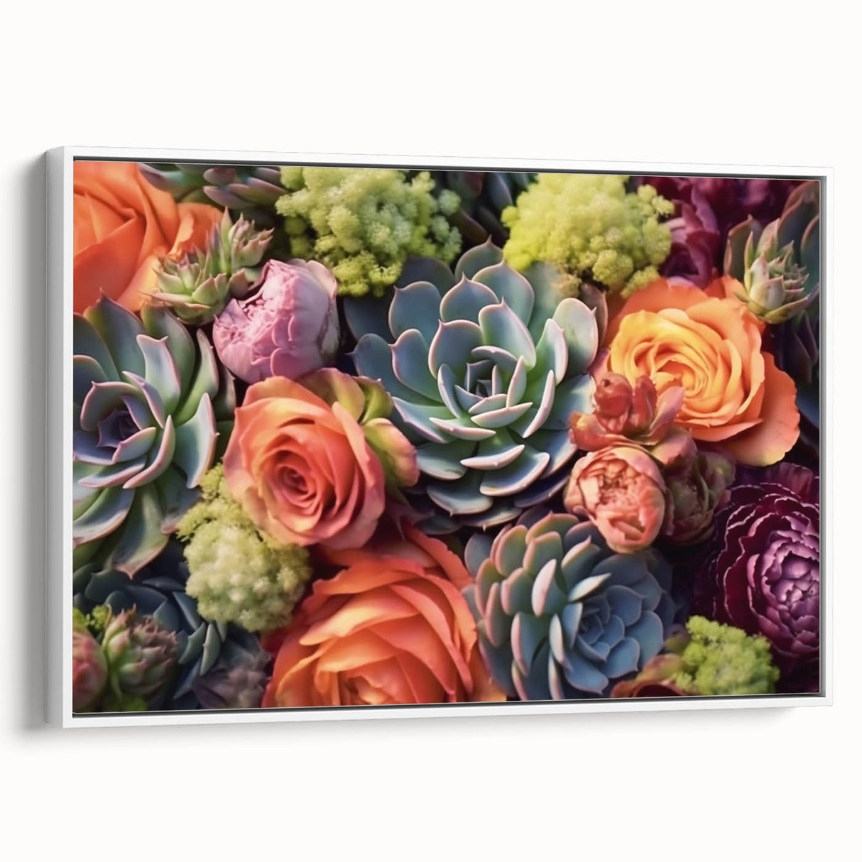 Framed botanical wall art featuring a succulent design with vibrant green hues, elegantly displayed against a white background, perfect for home decor enhancement.