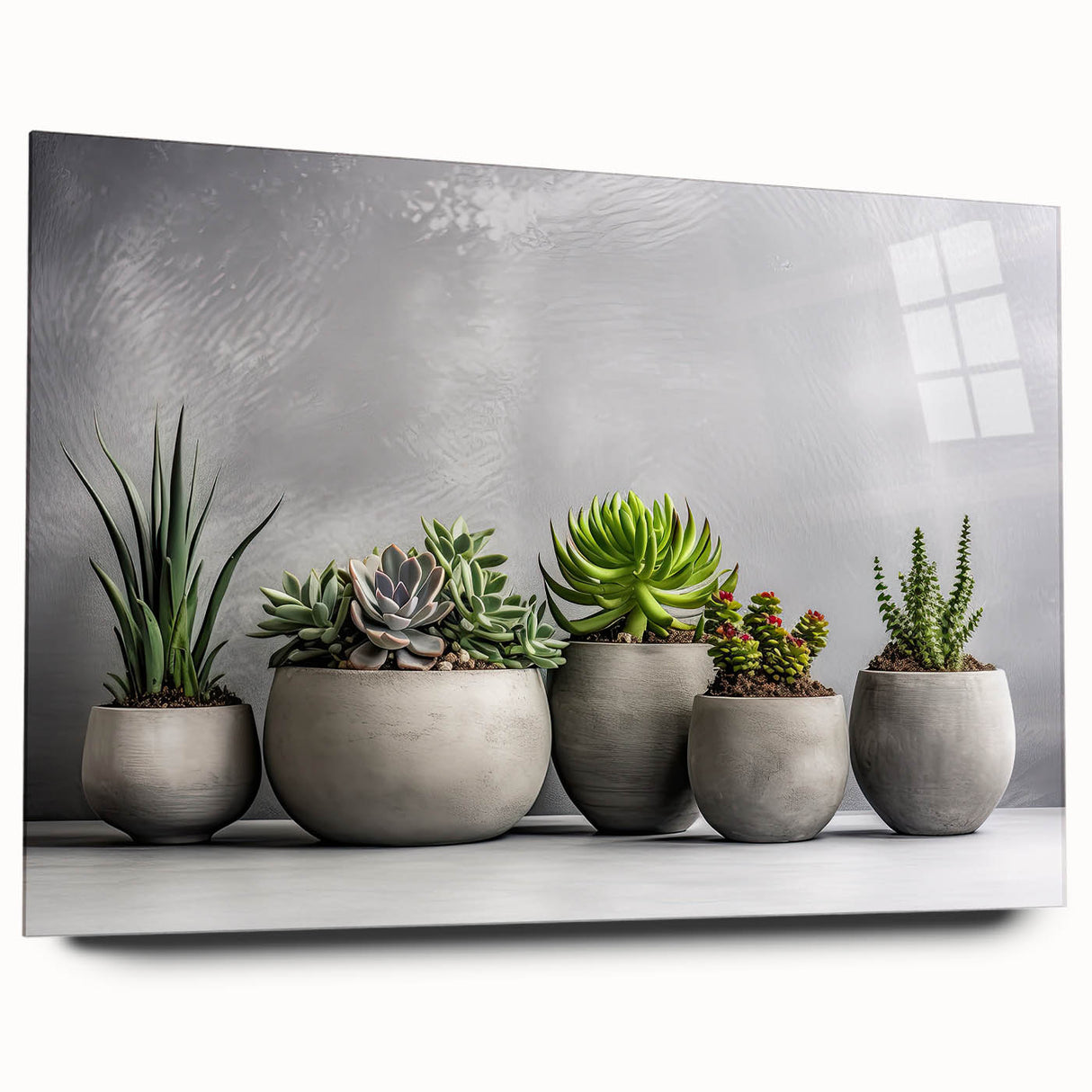 Acrylic wall art featuring a vibrant botanical design of colorful succulents, showcasing intricate details and textures, ideal for home decor enhancement.