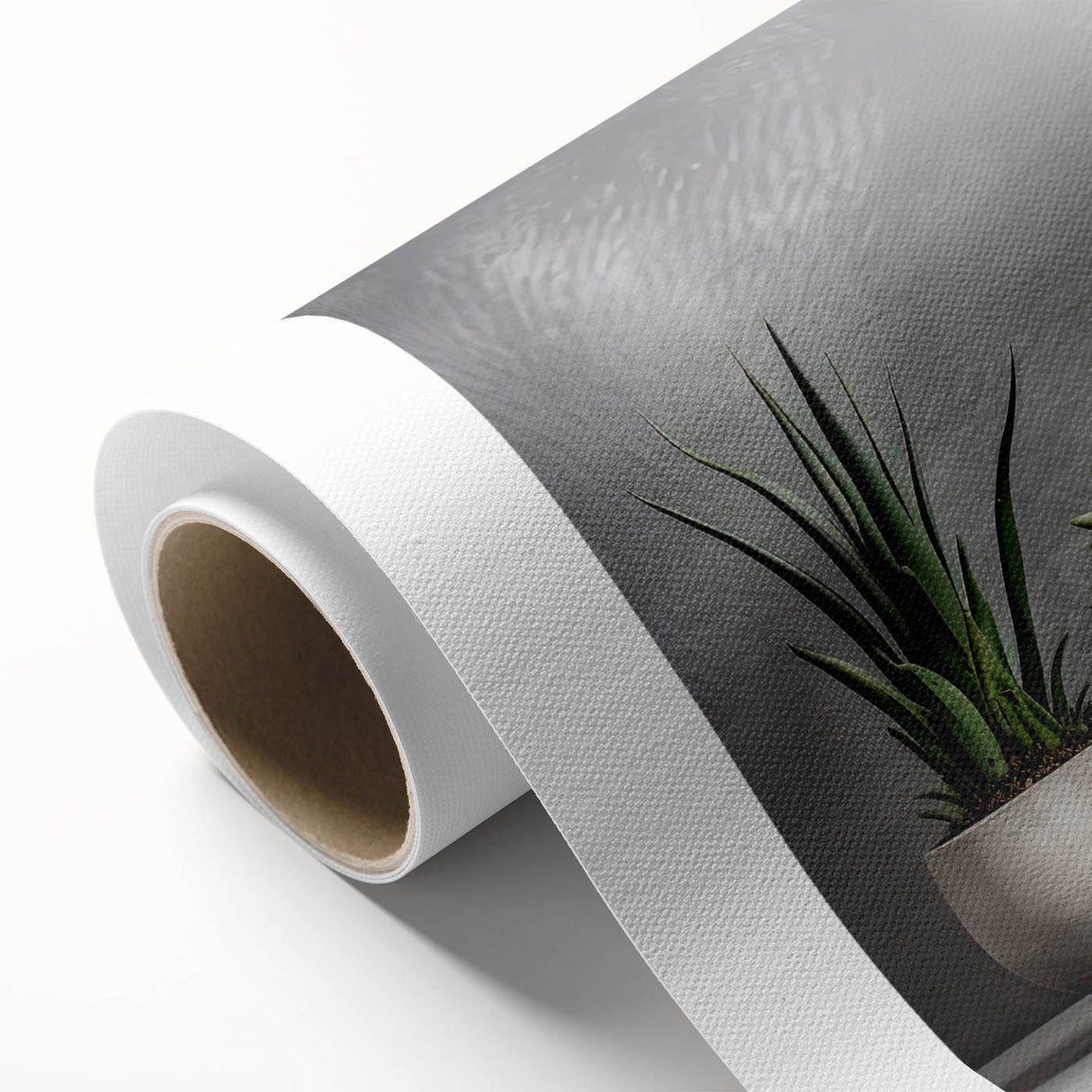 Rolled canvas showcasing a vibrant botanical design featuring an array of colorful succulents, expertly printed for wall art decor, ideal for nature enthusiasts.