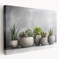 Stretched canvas wall art featuring a vibrant botanical design with colorful succulents and floral elements, displayed from a side view, perfect for home decor.