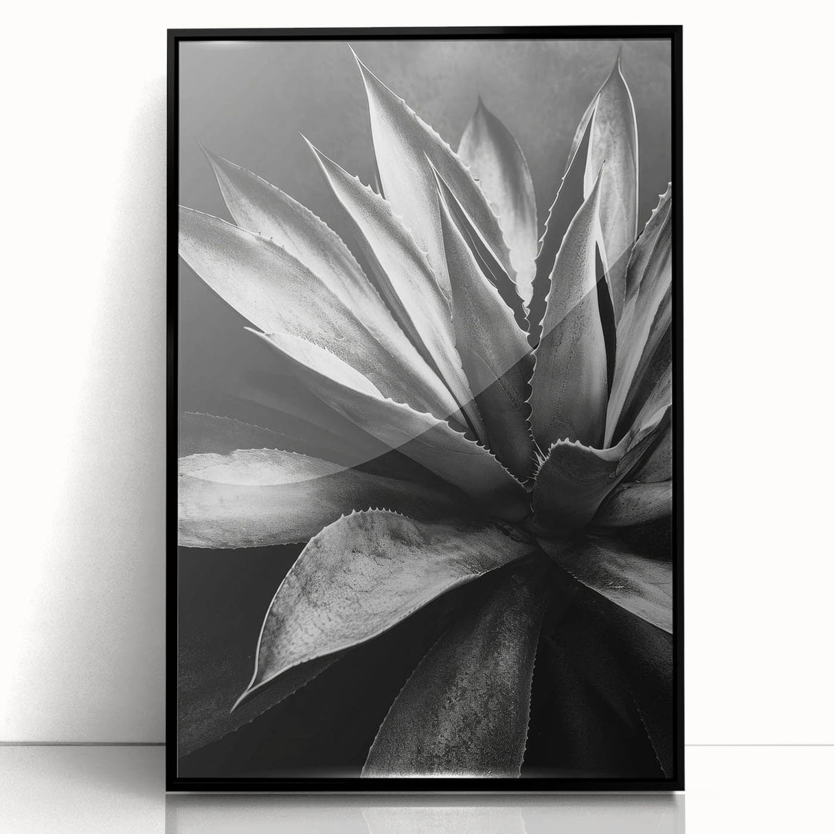 Framed botanical wall art featuring vibrant succulents in a unique design, showcased in a sleek black frame, ideal for home decor and enhancing indoor spaces.
