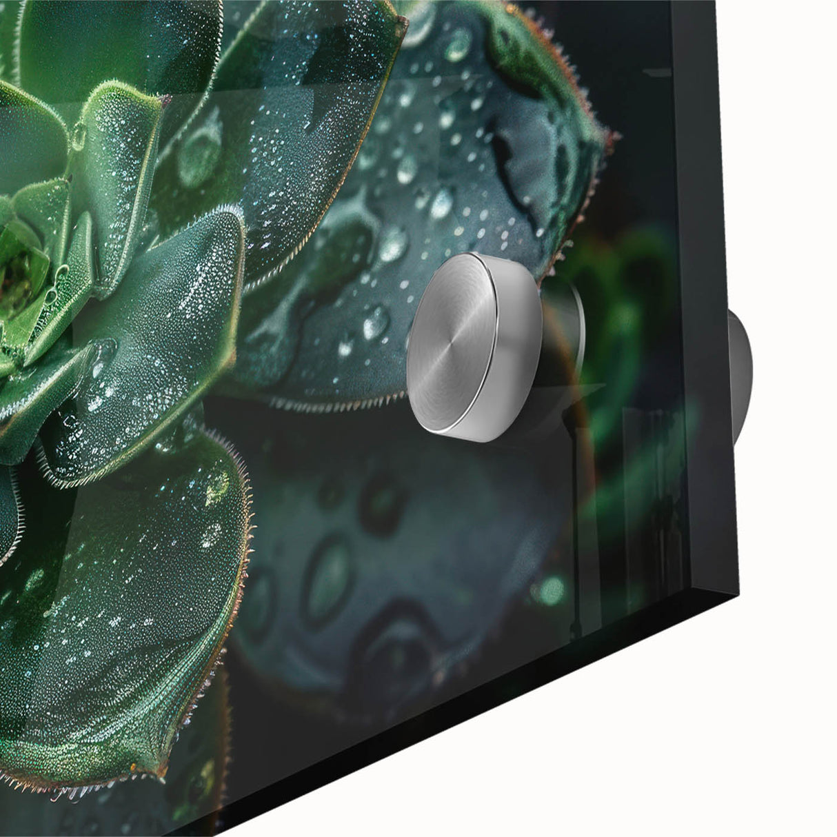 Vibrant close-up of a botanical wall art design featuring an array of colorful succulents, displayed on acrylic glass for a modern, stylish decor accent. Perfect for nature lovers and home decoration enthusiasts.
