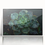 Framed botanical wall art print showcasing a vibrant collection of succulents in a white frame, perfect for home decor or office aesthetics.
